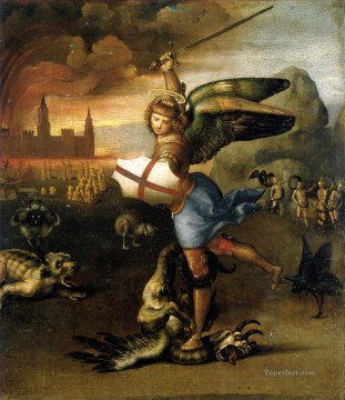ラファエル Painting - 聖ミカエルと竜 ルネサンスの巨匠 ラファエロ